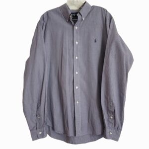 Ralph Lauren Size 16.5 Gingham Blue Checkered Men's Button Down Dress Shirt